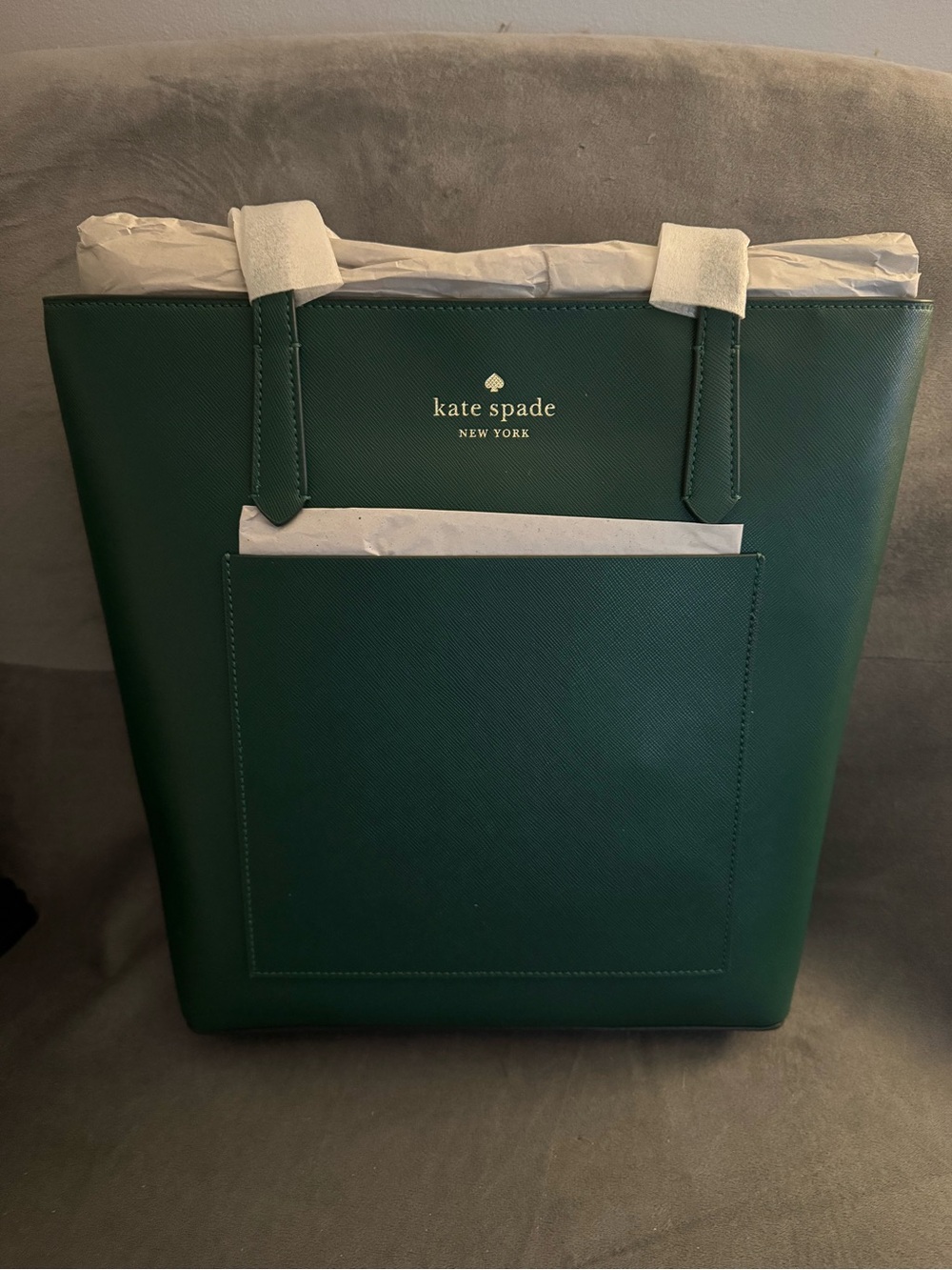 kate spade New York Deep Green Saffiano Tote with Front Pocket